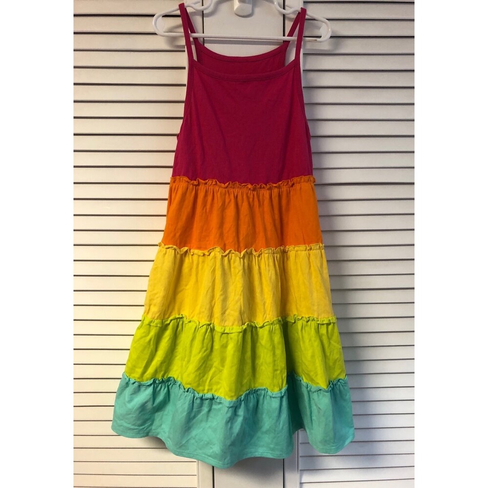 Garnet hill size 8 colorblock rainbow tiered summer dress